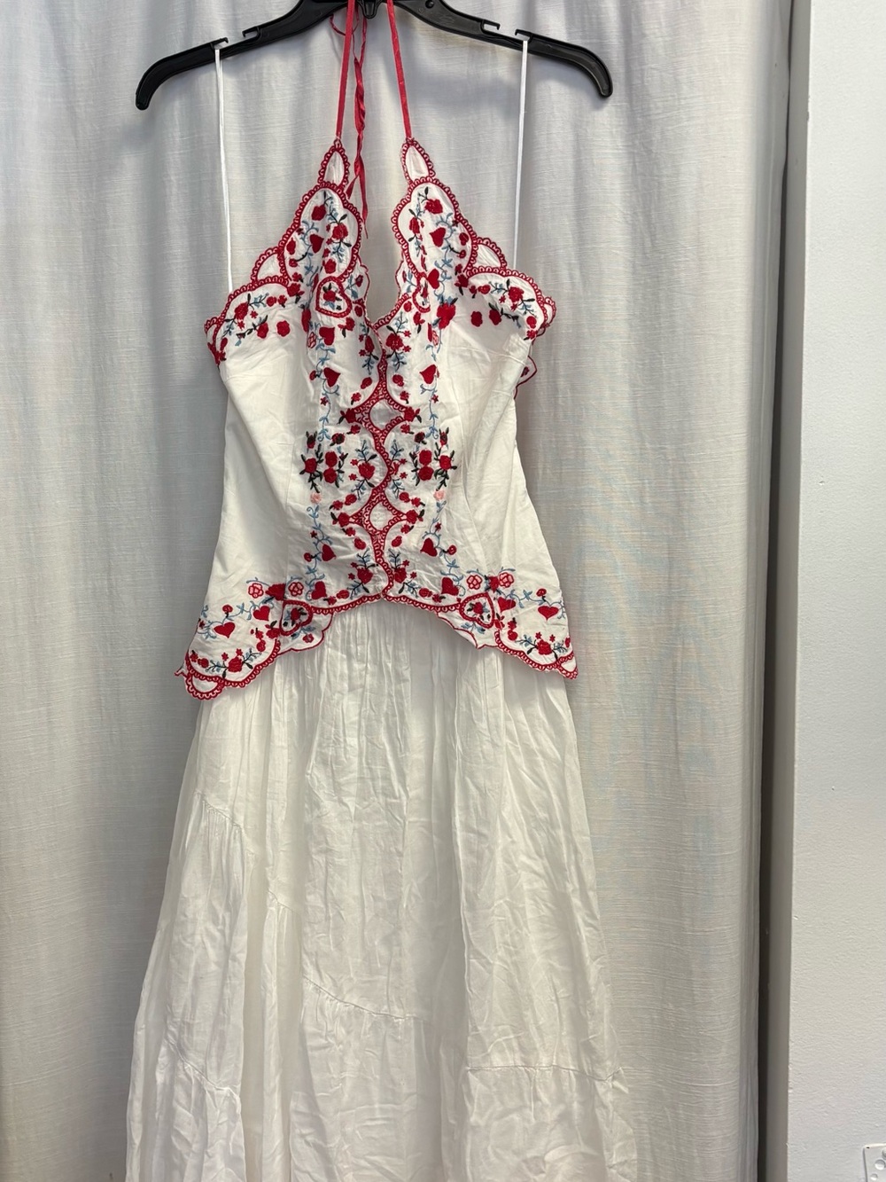 Free People Valenciana White Midi Dress with Red Embroidered Bodice - Picture 8 of 9